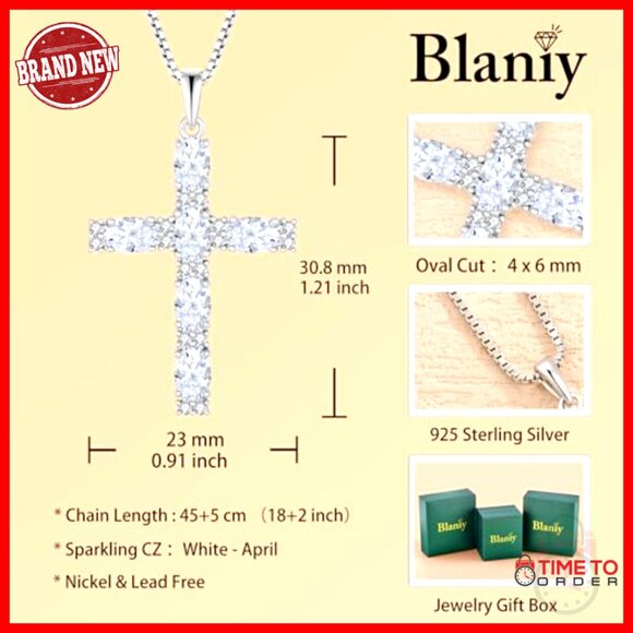 Sterling Silver Cross Pendant Necklace Oval Birthstone Religious Jewelry Gift - Picture 4 of 7